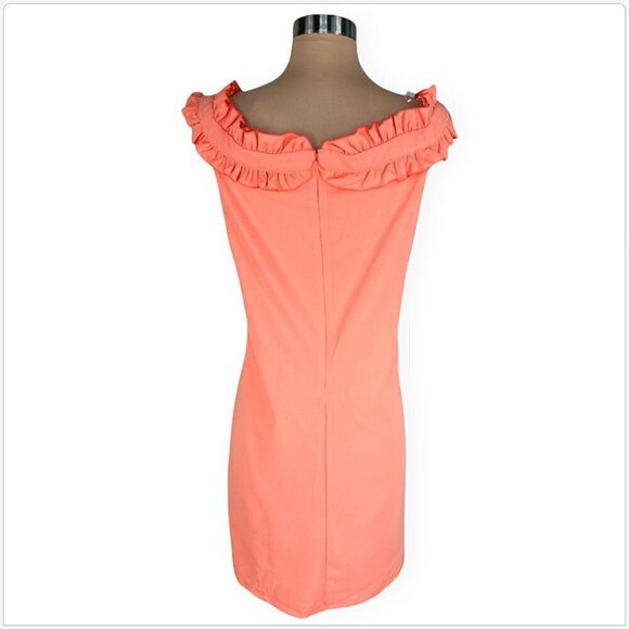 Marina Coral Peach Off Shoulder Ruffled Neckline Cocktail Party Dress NWT NEW 12 - Picture 4 of 5